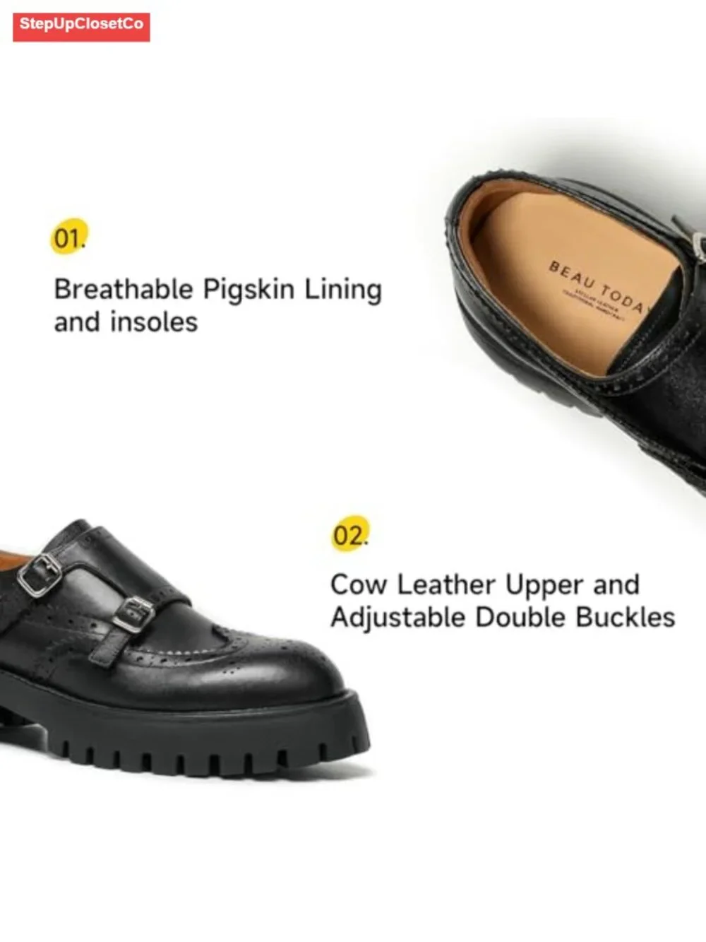 Chunky Platform Leather Loafers Wingtip Brogue Double Monk Strap Lug Sole Slip